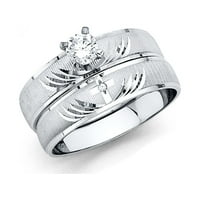 Jewels 14k Bijelo zlato Žensko kubični cirkonijski CZ Vjenčani opseg i angažman mladenkini prsten Dvije