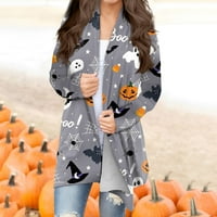 Teen odjeća stabilna odjeća Ženska modna casual Halloween Print srednje dužine Kardigan jakna s dugim