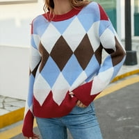 Ženski pad radni džemperi Crewneck Loose Geometrijski ispisani džemperi Duks dugih rukava Lood Fit Pulover