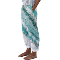 Oalirro print pantalone za žene džep svijetlo plava manžetna mungiranja XL