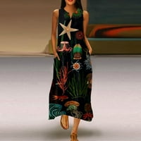 MLQIDK ženske maxi haljine sa džepovima Ležerne prilike bez labavih elegantnih dugih haljina sljezno na plaži cvjetne haljine, zelena xxl