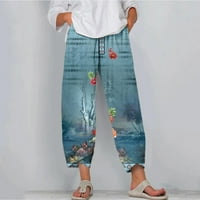 MAFYTYTPR Ljetne pantalone za žene Trendi Žene Ležerne prilike tiskane visoke struk Labavi džep ravne