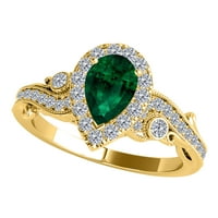 Aonejewelry 1. Karatni kruški oblik smaragdnog dijamantnog prstena u 10K čvrsto bijelo i žuto zlato