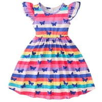 Djevojke za djecu s ljetnom haljinom Child Flyne rukava Cartoon Leptir Stripe Print Summer Beach Sundress