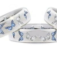 Grofry Fashion Women Butterfly Cubic Cirkonija Inlaid prsten za prste vjenčani nakit ružičasti + plavi