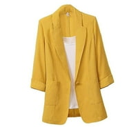 Yubatuo Ženska modna modna pamučna posteljina jakna u velikoj veličini casual kaputa za žene žuti xl