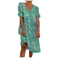 Haljina Moda New Benchmark Himiway Summer Modni bubble rukav pamučni posteljina Ispis V-izrez Haljina