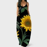 Haljine za žene Žene Suncokretorni cvijet snimak bez rukava plus veličina pulover duge haljine Ženske vrhove crne xxl