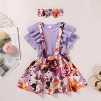 Binmer Toddler Baby Girls Ljeto u boji bez rukava + tiskana suknja + kostim za glavu