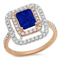 2.63ct smaragdni rez plavi simulirani plavi safir 14K ružičasto bijelo zlato graviranje izjava godišnjica angažmana vjenčana halo ring 3,5