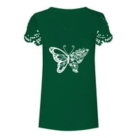 Žene Ljetne bluze Ženska V-izrez Kratki rukav Pulover Tunic Tops modne povremene majice Tee Green XL
