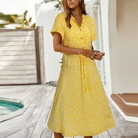 Haljine za žene plus veličine Ženska V-izrez Sunčana haljina Kratki rukav Dugi cvjetni konusni struk Peplum vruće prodajne haljine žuti 3xl