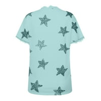 Strugten Žene Ljeto V-izrez Star Print Kratki rukav Čipka za patchwork T-majice Bluze Maxi Haljine za