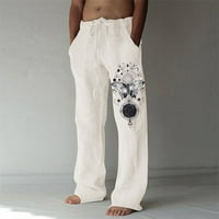Muška modna casual tiskana posteljina džep čipke up hlače velike veličine hlače odjeću muškarci mornarice