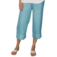 SNGXGN WOMENS PLUS veličine Ženske vrećaste vučne hlače Široke pantalone za noge Ležerne prilike elastične struine pantalone plave 6x-velike