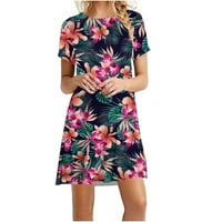 Haljine za prodaju za žene plus veličine kratkih rukava za tisak cvjetnog uzorka Okrugli vrat midi fit
