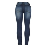 Cleance Skinny Ripped Jeans hlače za žene Ženske tanko dugme džepove Hollow Traper pantalone Ležerne