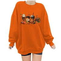 Prevelike duksere žene O vrat Trendy Halloween Print dugih rukava Labavi vintage narančasti pulover