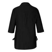 Majice za žene za žene pamučno posteljina dugih rukava dugim vrhovima modna v izrez bluza majica Čvrsti