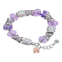Delight nakit silvertone mini ružičaste baletske cipele ljubičasta leptir perla šarm narukvica, 7 + 1 Extender