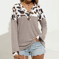 Doputth Ženska modna casual okrugla Leopard Print s dugih rukava Labavi majica Stripe bluza, ženska bluza, ženska bluza, ljetne bluze za žene