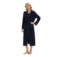 Ženski rub s dugim rukavima Zip prednji noćni ležajevi Loomber duhovica sa hodnikom haljina sa džepovima S-XXL