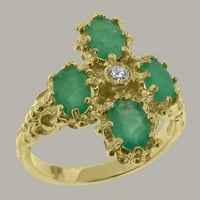 Britanci napravio 18k žuto zlatni kubični cirkonijski i smaragdni ženski prsten - veličine opcija - veličine 10.25