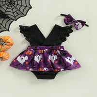 Binweede Baby Court Set, lubanja Pumpkin Print V-izrez Patchwork Joper sa suknjom Hem + traka za glavu