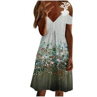 Žene s ramenom kratkim rukavima Boho cvjetna haljina Ženska moda V-izrez Off ramena Lace remen haljina