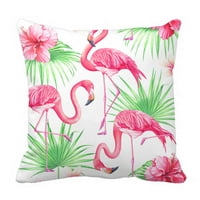 Flowers Palm lišće Flamingo na bijelom krevetu Diclow jastuk, prikriveni poklopac sa zatvaračem