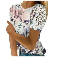Ženski modni vrhovi cvjetni okrugli vrat kratki rukav čipke T-majice Multi-color s