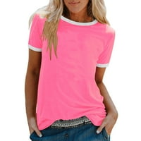 Xinqinghao Žene Solid Color Crew pulover vrhove Košulje Modni kratki rukav plus veličina Ležerne prilike Pink XXL