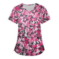 Ženske košulje Ženska modna radna odjeća s kratkim rukavima V-izrez s džepovima ispisanim vrhovima Pink