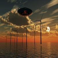 NLO letenje iznad okeanske vjetroelektrane na zalasku sunca