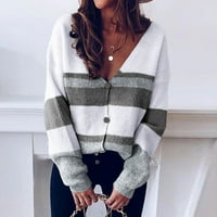 Viikei Womens Dukseri Cardigan Dukseri za žene Clearence $ Atletski džemperi Zimska ženska pletena gumba za šivanje V-izrez prugasti džemper