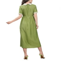 Ležerne prilike košulje Peter Pan ovratnika Haljina kratkih rukava zelene ženske haljine