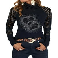 Keeccty ženske bluze na otvorenom na otvorenom, tisak za srce vruće bušenje majice s dugim rukavima