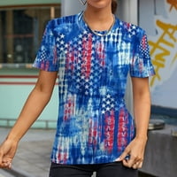Aaiaymet Plus vrhovi veličine za žene Ženske casual America Zastava Print O izrez kratkih rukava bluza