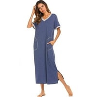 Wefuesd ljetne haljine Ženska noćna majica kratka rukava noćna rukava ultra mekana haljina za spavanje u punoj dužini Žene Ljetne haljine plave s