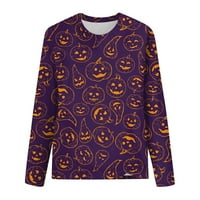 Halloween košulje stabilna odjeća ženski modni casual dugih rukava Halloween Print okrugli vrat Pulover Top bluza tamno ljubičasta m