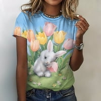 Uskršnji vrhovi za žene Ležerne prilike ljetni kap s rukavima Cute Bunny Rabbit Grafički majica Lagana casual cap rukav labavi čahure sa džepovima