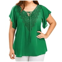 Ženska moda plus veličina čipka majica Bluza Bluza Škitni kratki rukovi, zeleni, xxxxxl, poliesterska vlakna