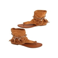 Colisha ženske sandale boemijske flip flops ljetne sandale čizme na otvorenom ugodne tonge cipele tassel plaža cipela tamno smeđa 6,5