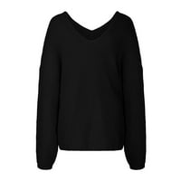 Dukseri za žene Trendy Baggy Fit džemper pulover casual v-izrez pad džemper crni l