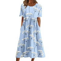 MAFYTYTPR Ljetne haljine za Women Plus veličine Prodaja modne žene Ljeto tiskanje uzročno okruglo vrata kratkih rukava Džebovi za odmor