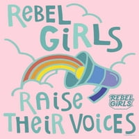 Juniorne pobunjeničke djevojke šareno podižu svoje glasove citiraju grafički tee svijetlo ružičasti