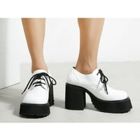 Tenmi ženske Oxfords platforme kožne cipele čipke up haljine cipele Chunky Loafers Dame Vintage Fashion White 6