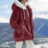 Ženska odjeća stalna odjeća Ženska moda Soild Wind Winter Loose Plish dugi rukav džepni kaput sa kaputom