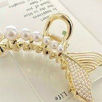 Meidiya Metal Claw Claw, modni biserni dekor Fishtail Fish Claw Nonsip Zlatne stezaljke za kosu, elegantne