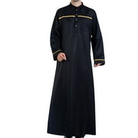 Penkaiy duga majica za muškarce Muški muslimanski ogrtač Arab Srednji ogrtački dugi rukav saželjeni stojeći džep za stojeći vrat duga majica modni casual robe crne majice